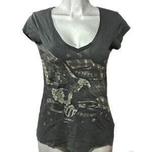 Rock & Republic Eagle Graphic V-neck T-Shirt Tee Grunge Rock N Roll Patriotic M